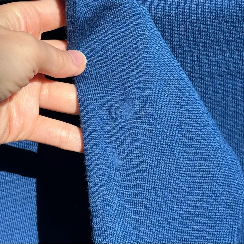 Tory Burch 100% Merino Wool Logo Button V-Neck Cardigan Sweater Blue M